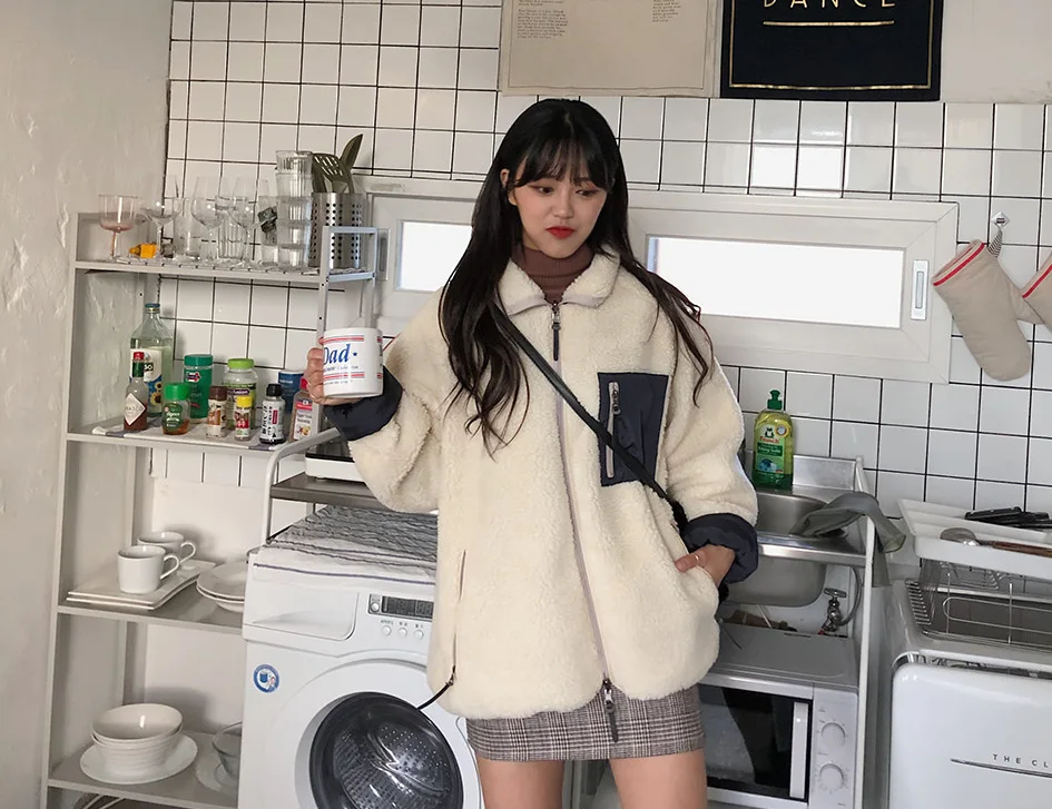 Цена нетто~ Южная Корея INS супер огненная овечья шерсть Двусторонняя одежда куртка