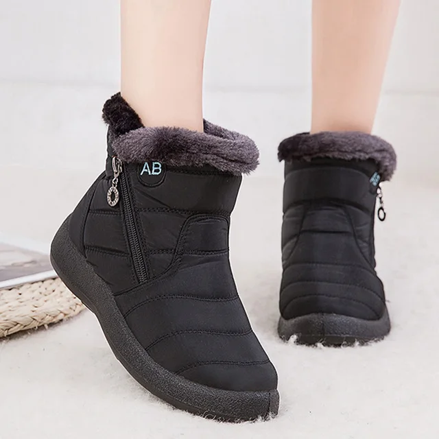 Snow Boots Plush Warm Ankle Boots For Women Winter Boots Waterproof Women Boots Female Winter Shoes Zip Booties Free Shipping tanie i dobre opinie yadibeiba NYLON zipper Solid Adult Flat with Round Toe Short Plush Rubber Low (1cm-3cm) Fits true to size take your normal size
