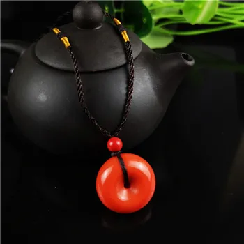 

Chinese Natural Red Organic Cinnabar Safe buckle Necklace Pendant Hand-carved Charm Jewellery Fashion Man Lucky Amulet Gifts