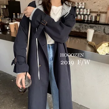 

Double-breasted lace-up waist long windbreaker coat women 2019 autumn Korean version trench coat for women