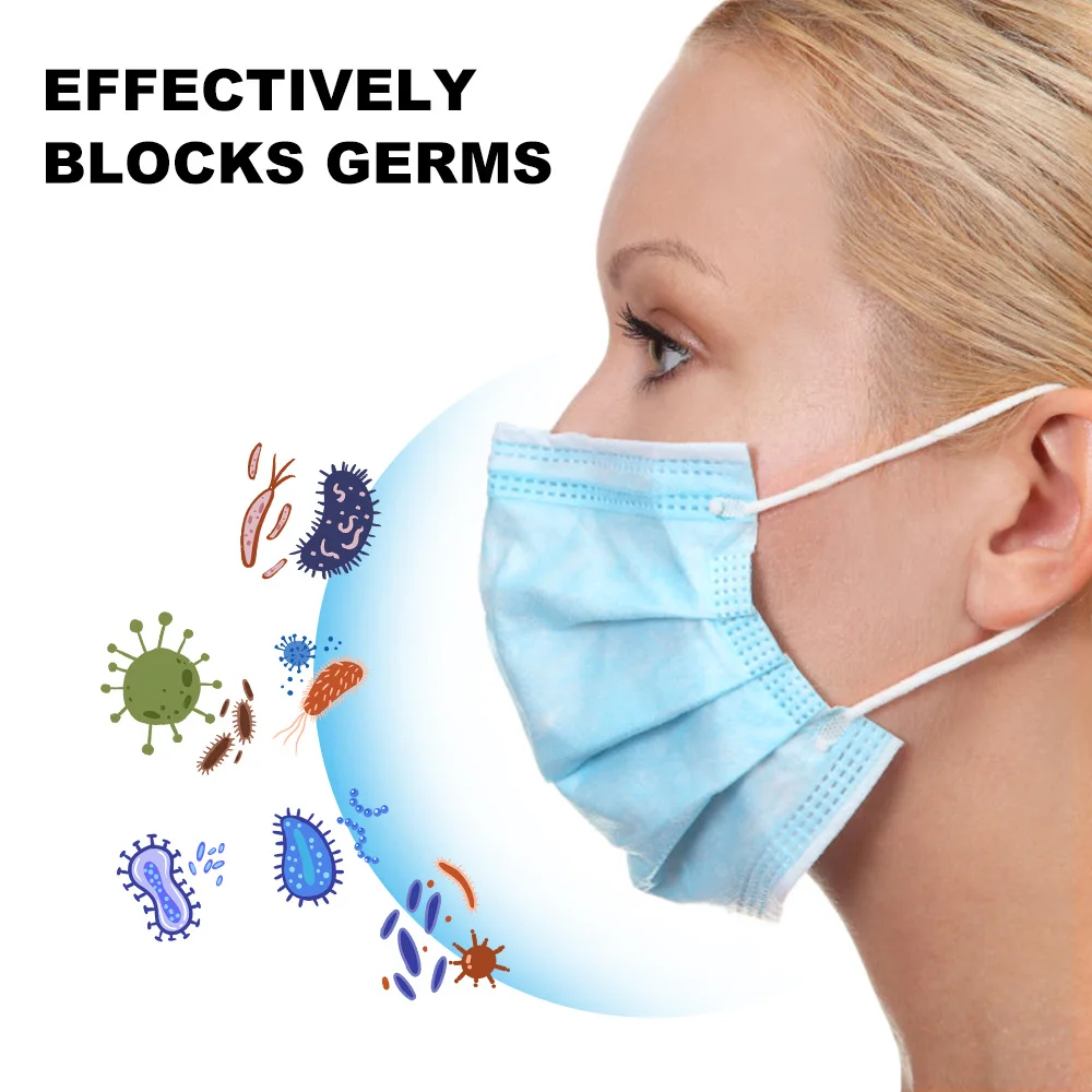 

Fast Delivery Mask 50pcs Face Disposable Mouth Masks Non Woven Anti-Dust Meltblown Cloth Masks Earloops Masks
