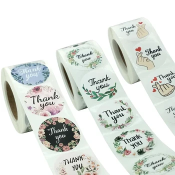 

500pcs /Roll Flowers Thank You Stickers Seal Label Sticker Retail Store Package Label Stickers Scrapbook Gift