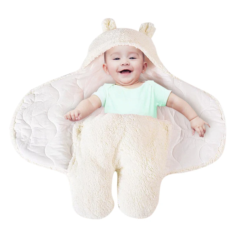 

Oeak Warm Baby Blanket Cartoon Ears Toddler Swaddle Winter Newborn Swaddling Wrap Sleeping Bag Bed Crib