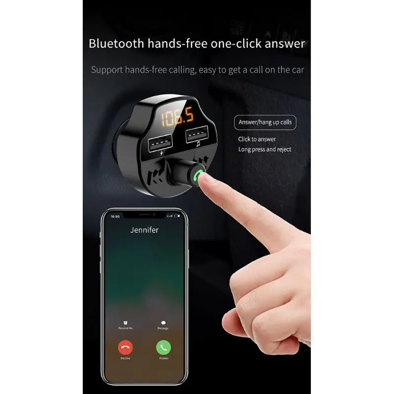 Двойной USB Автомобильное зарядное устройство для телефона FM MP3-плеер Bluetooth 5,0 Hands-free адаптер Комплект