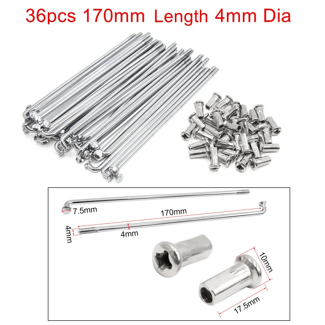 4mm Thread Diameter 150mm-170mm Length Motorcycle Wheel Rim Hub Spokes With Nipples 36pcs 72pcs