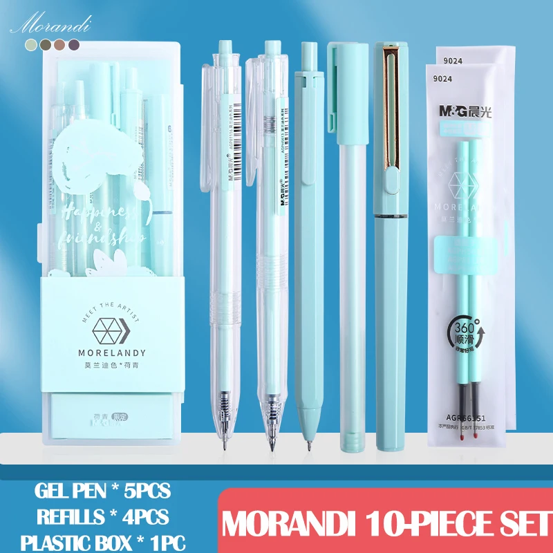 

M&G 0.35mm/0.5mm Morandi Gel Pen set with Plastic Box Quick Drying Kawaii Color Bullet/Needle Tip black ink school Stationery