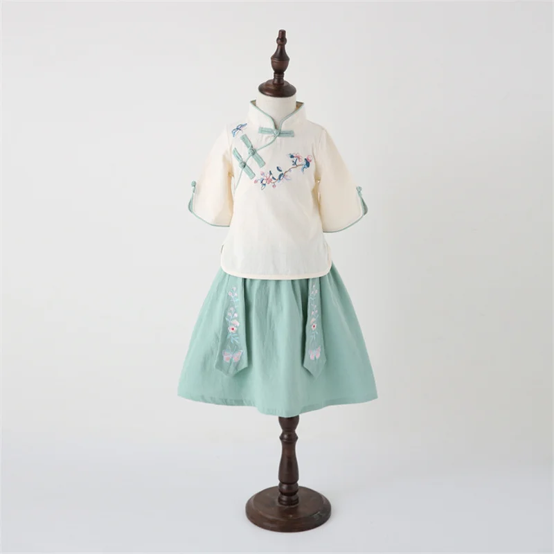  Qipao 巹  Hanfu  ҳ 糪  ĿƮ 2Pcs  ҳ Ƿ  Ÿ ÷Ʈ ư Cheongsam