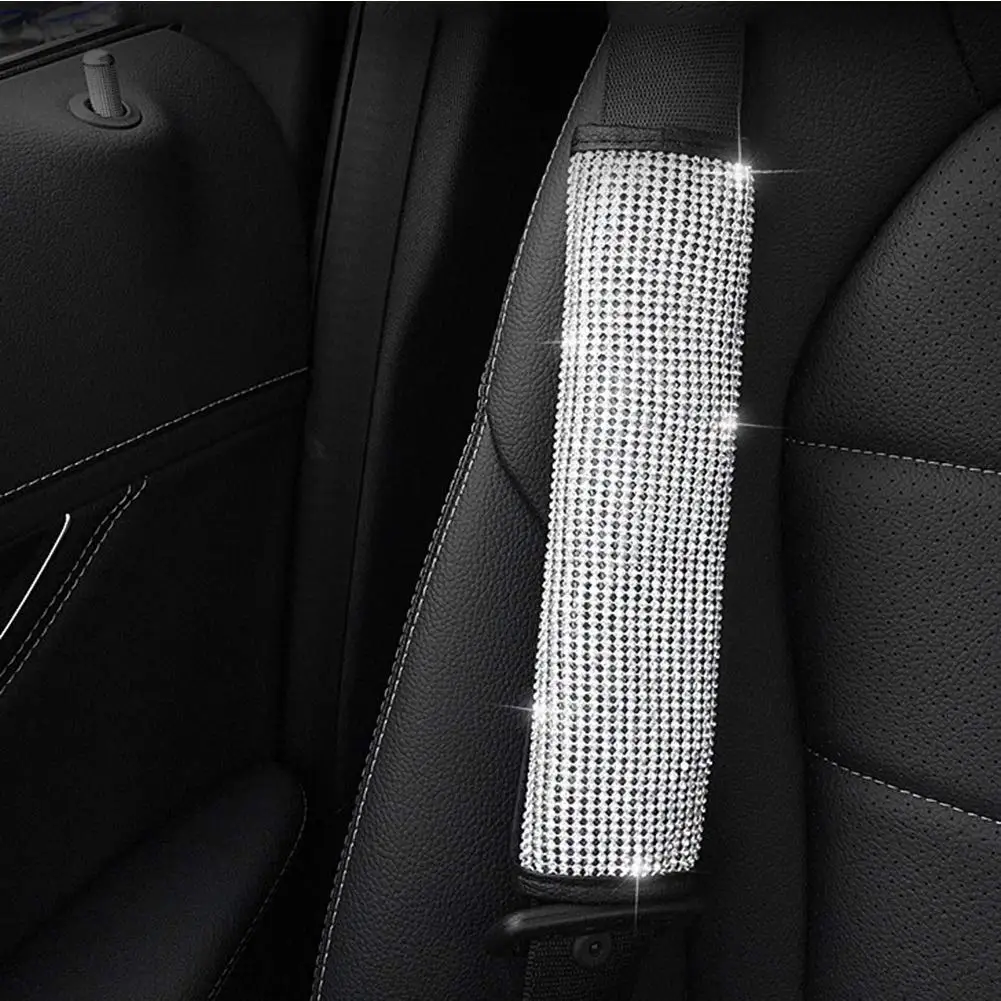 1pcs Seat belt cover Из искусственной кожи авто чехол для рычага переключения передач с кристаллами Bling Стразы для девочек, леди Универсальный - Название цвета: 1pcs Seat belt cover