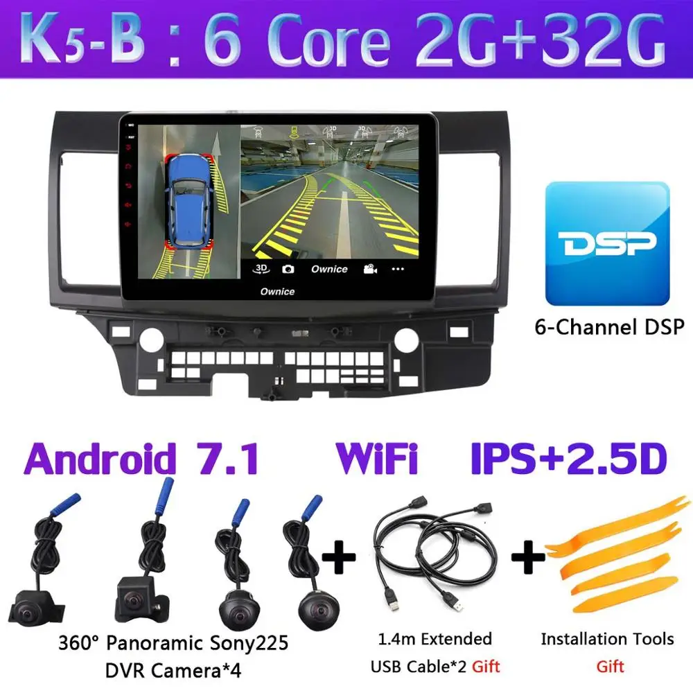 K5-B 360 ° панорамный AHD DVR 4G Android 9,0 8Core 4+ 64G SPDIF DSP CarPlay Автомобильный мультимедийный для Mitsubishi Lancer EX 10 CY 2010- gps - Цвет: K5-B