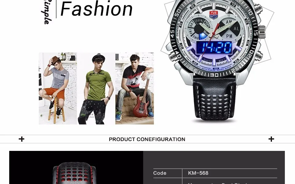 ТВГ Топ бренд часы для мужчин спортивные часы Dual Time кварцевые наручные часы Мужские часы horloge mannen reloj hombre