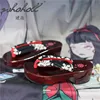 WHOHOLL Geta-zuecos japoneses para mujer, Chanclas de cuña de madera, sandalias con estampado de fondo rojo Sakura, zapatos de cosplay ► Foto 2/6