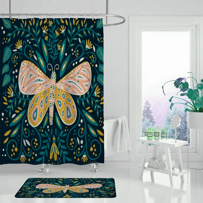 Зеленая тропическая растительная Цветочная бабочка занавеска для душа ванной с