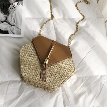 

[BXX] Vintage Straw Handbags For Women 2020 Summer Rattan Bag Handmade Woven Beach Circle Bohemia Shoulder Bag New Fashion HN683