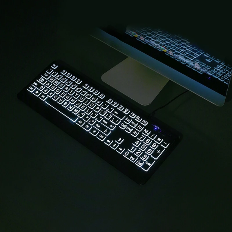 Usb Prendido Backlit Teclado Carta de Impressão Grande com Branco Iluminado Led Backlit Teclado 104 Teclas Padrão Tamanho Completo - Imagem 6