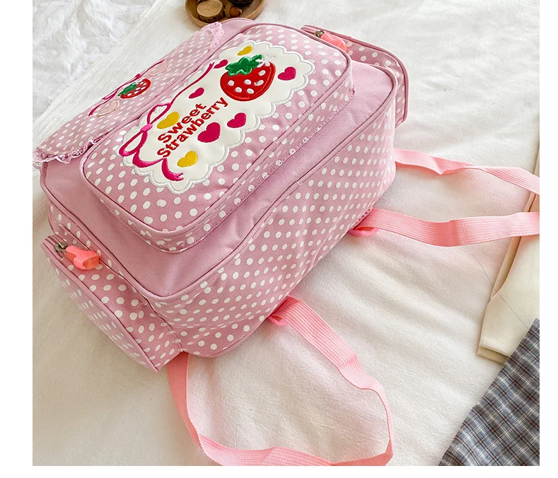 2021 New Arrival! Cute embroidery fruit strawberry lace backpack