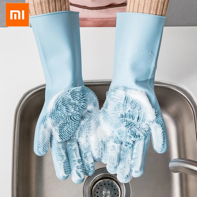 XIAOMI JORDAN & JUDY Волшебные силиконовые чистящие перчатки кухонные вспенивающиеся