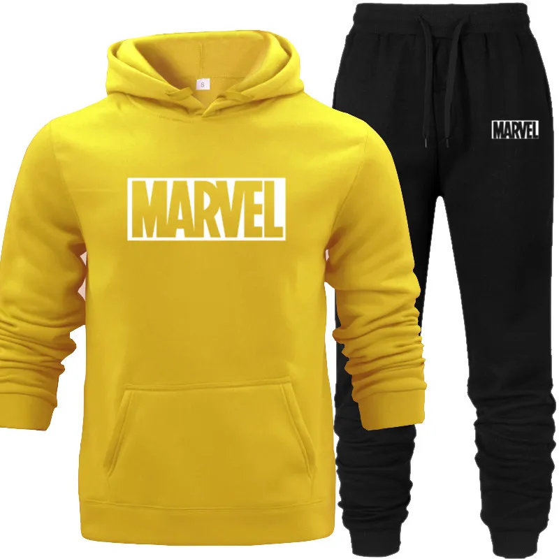 Hoodies+pants 2PCS Hooded Mens Hoodies and Sweatshirts for Autumn with Hip Hop Pocket Hoodies Men Brand Marvel Hooded-hoodies