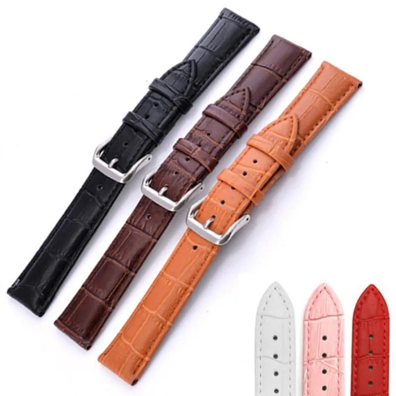 Watchbands Genuine Leather WatchBand Stainless Steel Buckle Clasp watch band leather strap 12,14, 16,18,19, 20,21,22,24mm Watchbands Genuine Leather WatchBand Stainless Steel Buckle Clasp watch band leather strap 12,14, 16,18,19, 20,21,22,24mm