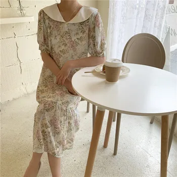 

Hzirip New Retro Summer Korean Version Gentle Wild French Style Thin Daisy Floral Casual Chic Fashion Short-Sleeved Women Dress