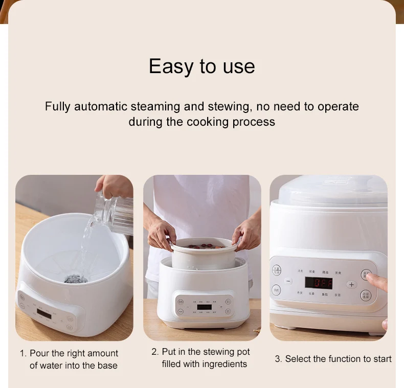 Intelligent Electric Slow Cooker Appointment Timing Food Steamer Ceramic Container Boiler Water Stew Soup Porridge Pot Anti-Dry