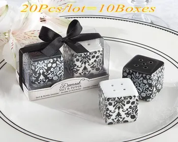 

(20Pcs/lot=10boxes) Wedding decoration Bridal showers of Damask Salt and Pepper Shakers Wedding Favors For Black and White Gifts