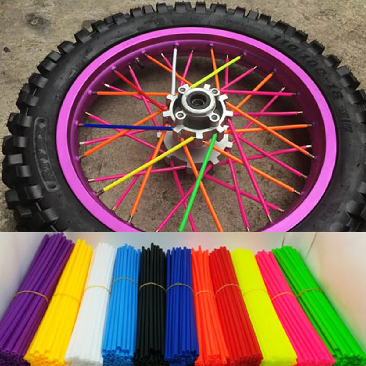 Red Wakauto Spoke Skins Covers Pack of 72 Motorcycle Motocross Dirt Bike Off-Road Wheel Rim Spoke Wraps Decor Protector Kit