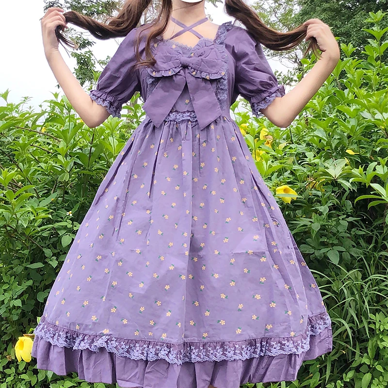 Новинка фиолетовое белое милое платье в стиле Лолиты Kawaii готическое для девочек