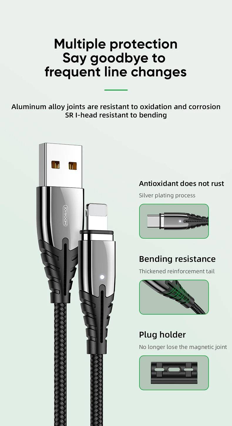 Магнитный usb-кабель Joyroom для зарядки iPhone, быстрое зарядное устройство для samsung huawei type C, светодиодный магнитный кабель Micro USB