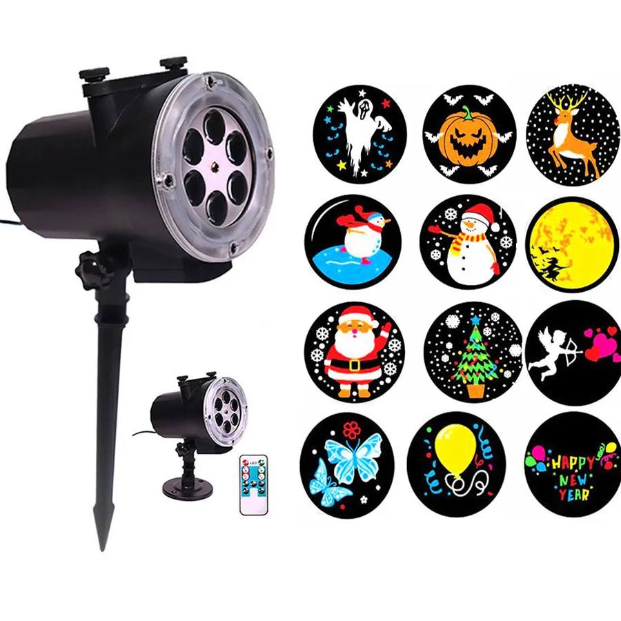 

Thrisdar High Power 12 Pattern Christmas Animated Projector Light Outdoor Landscape Halloween Birthday Holiday Projector Lamps