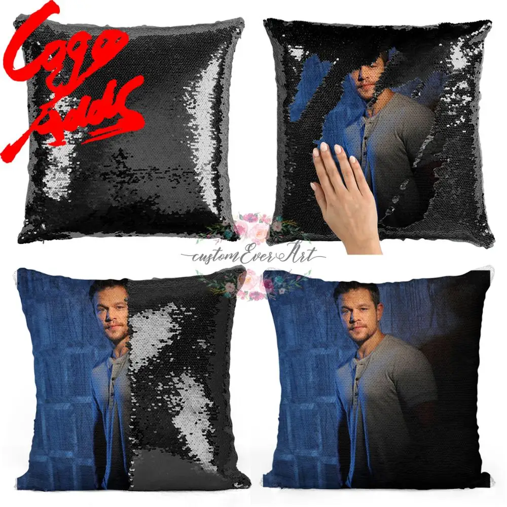 Матовая Подушка с блестками Деймон | Наволочка Двухцветная подушка Подарок для