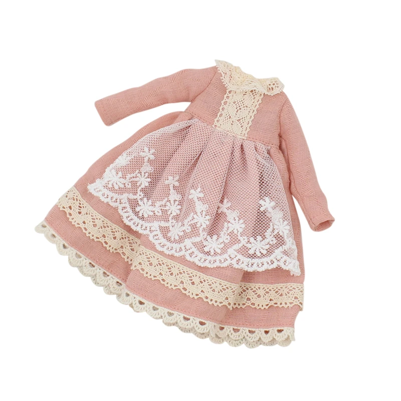 ICY DBS Blyth doll toy dress light pink dress with lace Scarf lady dress clothes