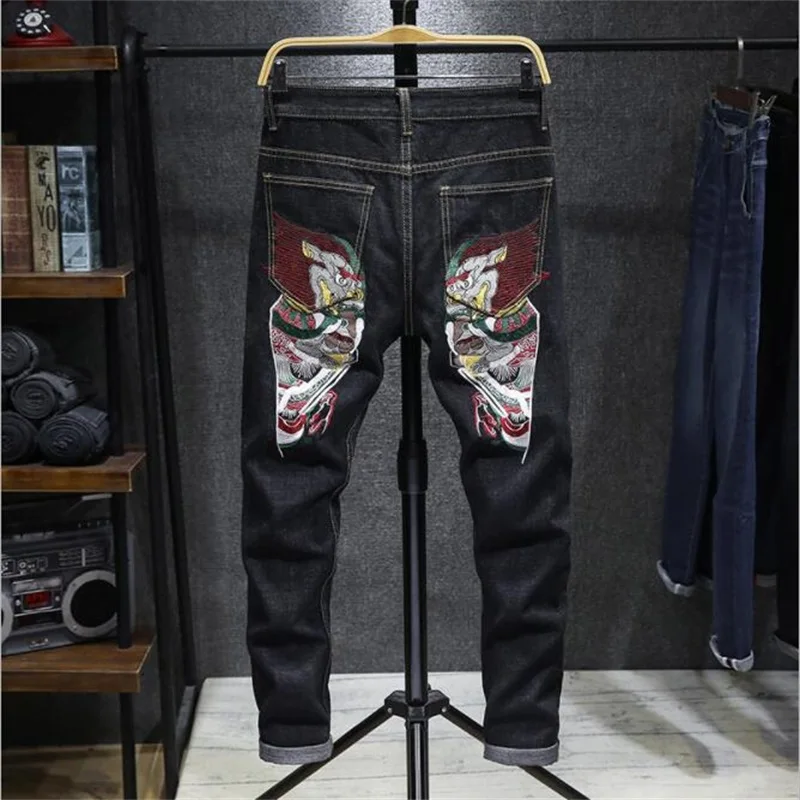 Brand New Jeans Men Fashion 100% Cotton Embroidery Black Denim Men pants Slim Fit Personality Free shipping #80033
