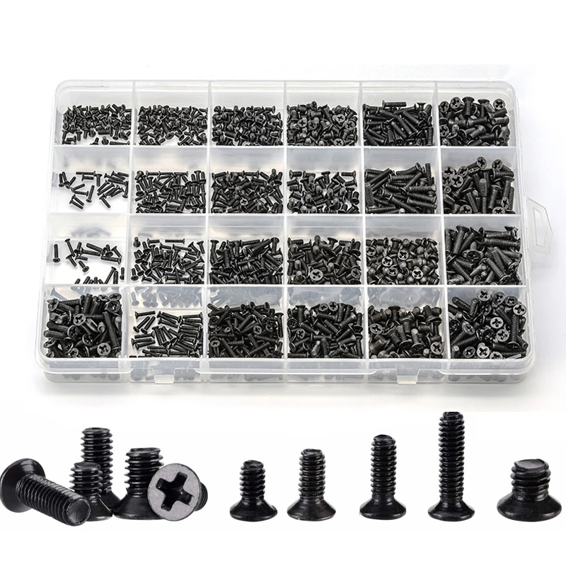 

720pcs countersunk flat head phillips mini screw set m1.4 m1.7 m2 m2.5 m3 carbon steel computer notebook laptop small screws kit