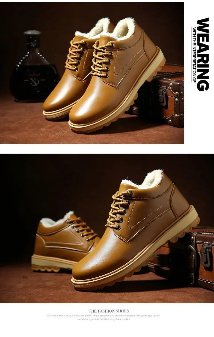 Winter Leather Men's Boots Thick Leather Warm Ankle Boots Work 2021 New Men's Shoes Waterproof Snow Boots Extra Large