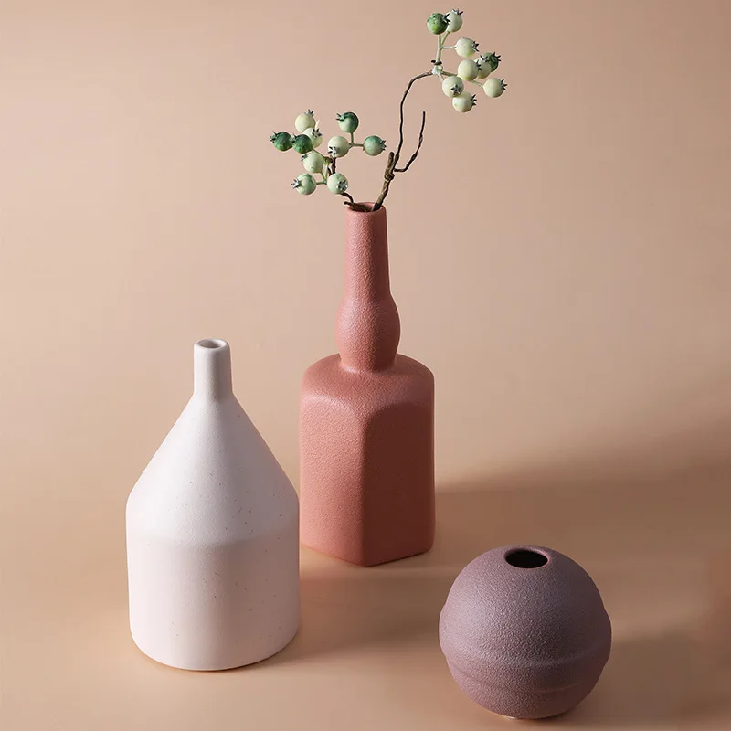 qiuqiu Ceramic Vase Geometric Art Dried Flower Vase Ceramic Home Decoration Ornaments-1#