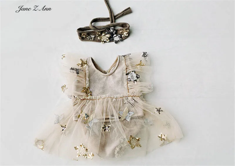 Jane Z Ann/блестящее платье принцессы со звездами; сетчатая пряжа; вышивка из бисера; сказочный дух; реквизит для фотосъемки новорожденных