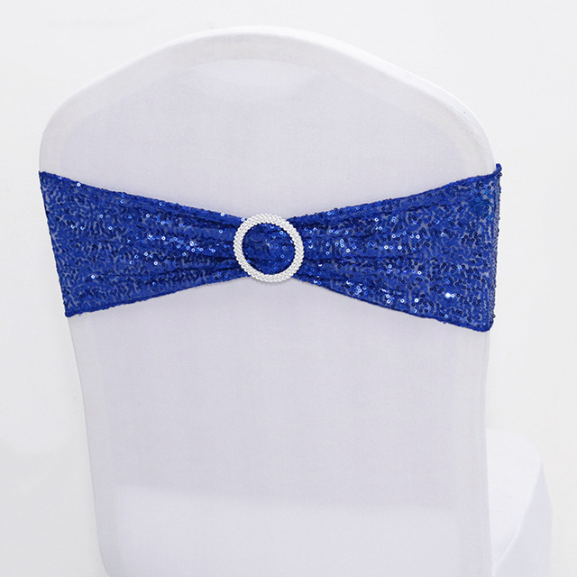 Quality Shiny Sequin Rose Gold Stretch Bands With Round Buckle For Wedding Events Party Decoration Spandex Chair Sashes