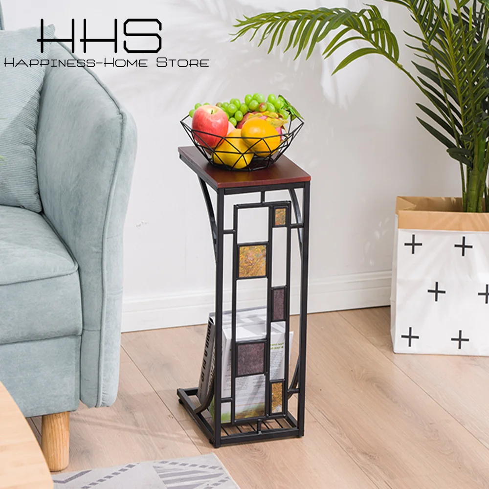 

1Pcs 54CM Iron Art Brown Coffee table Living Room Metal Side Table Coffee Table Tea Table Wood Desktop Household