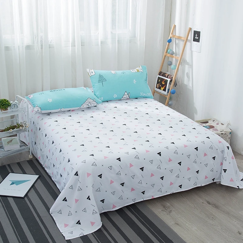

1pcs Polyester Four Seasons Flat Sheet Nordic Style Geometric Cartoon Fitted Sheet Mattress Cover Bed Sheet Bedspreads Cover