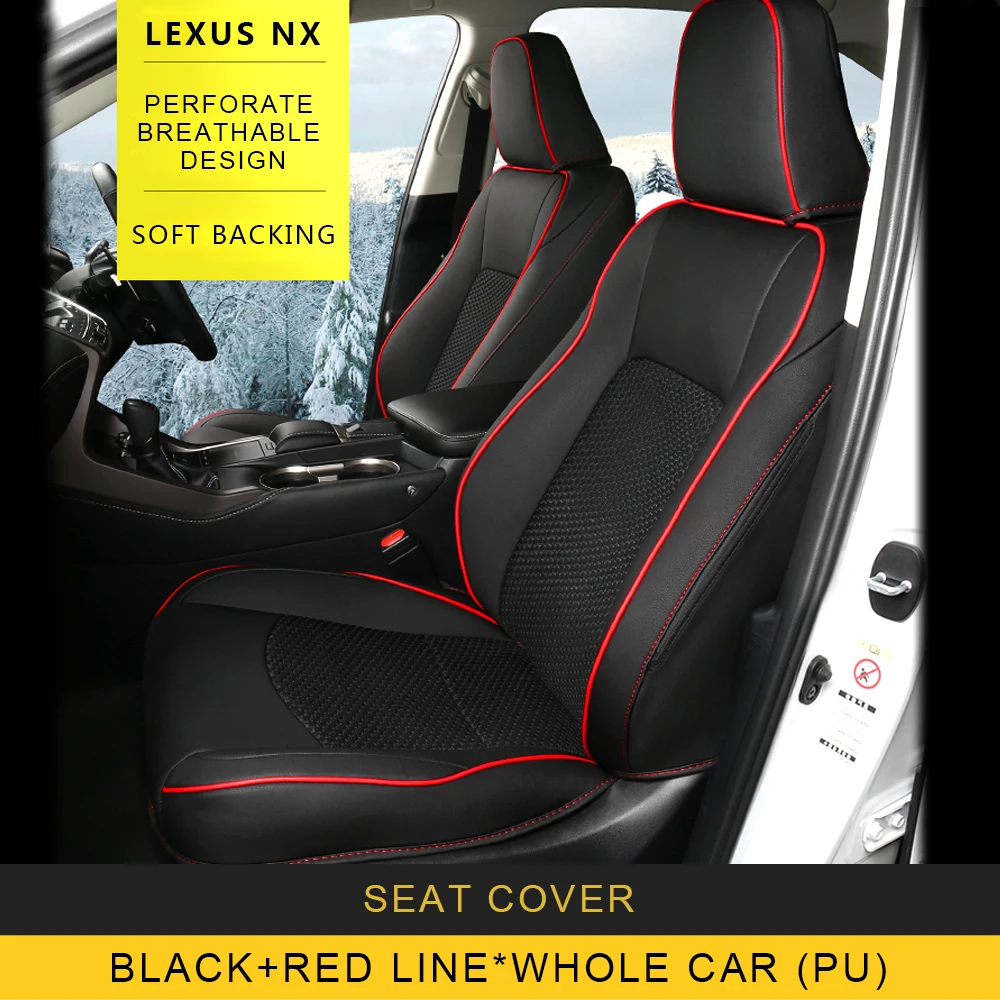 Carманго для LEXUS NX200 NX200t NX300 NX300h- чехол для сиденья автомобиля Передняя Задняя подушка дышащий протектор коврик аксессуары - Название цвета: BLACK RED LINE WHOLE