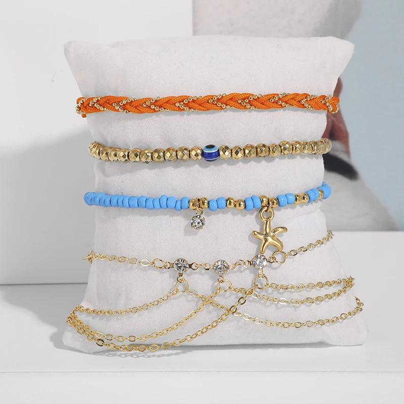 Tocona Boho/набор ножных браслетов с золотыми и синими бусинами из бисера и кристаллов, плетеный набор ножных браслетов для женщин, модная летняя пляжная цепочка на лодыжку, ювелирное изделие 8813