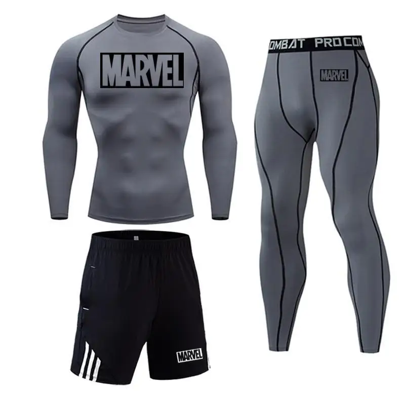 Marvel logo мужское спортивное термобелье Спортивное компрессионное белье тренировочные колготки для спортзала быстросохнущая впитывающая одежда