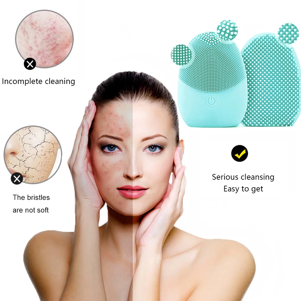 Facial Cleaning Brush Electric Face Washing Massage Brush Deep Pore Cleaning Exfoliating Waterproof Silicone Facial Brush