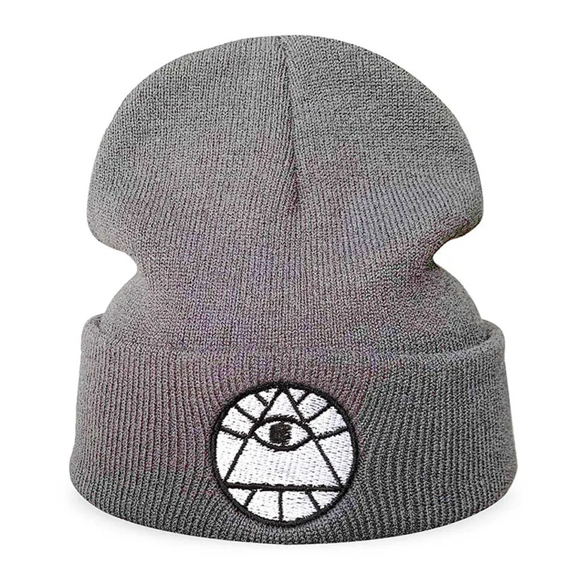 Beanie шляпа Skullie Кепки смутная зима вышивка в стиле панк Для мужчин Для женщин для мальчиков и девочек подростков уличных танцев сглаз удачу - Цвет: Серый