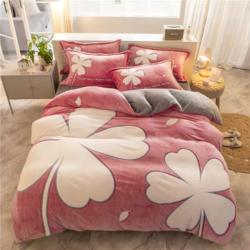 elegant winered Модный кашемировый Комплект постельного белья со снежинками, 4 шт., простыня, пододеяльник, фланелевый флисовый комплект с 3D тиснением, зимний AB боковой Комплект постельного белья - Цвет: elegant winered