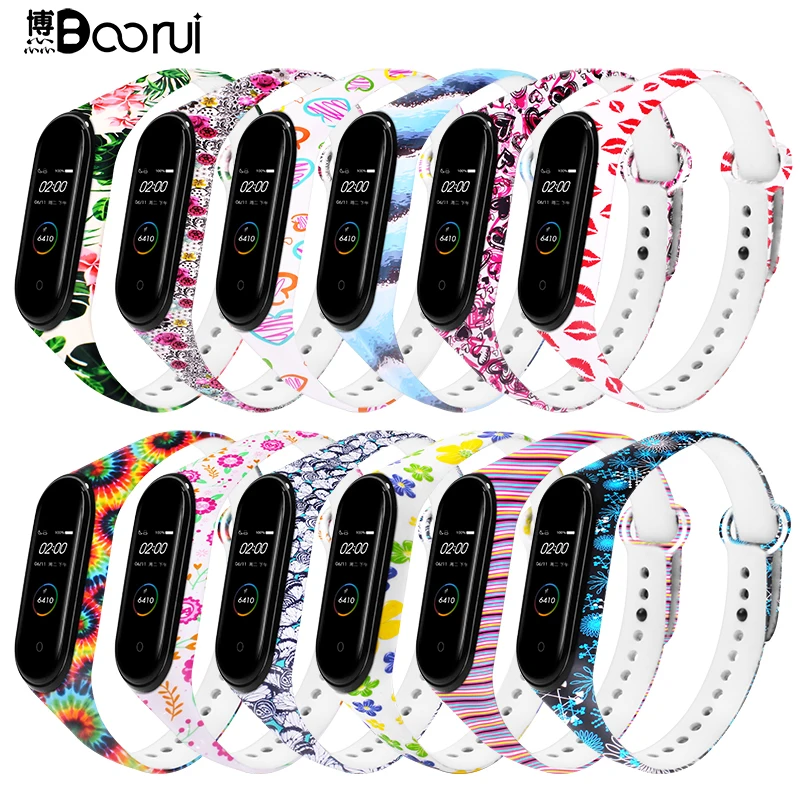 BOORUI Mi band 3 4 5 ремешок для xiaomi mi аксессуары pulsera inteligente силиконовые красивые цветы