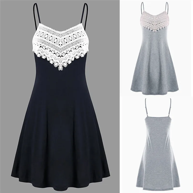 Dresses Fashion Womens Crochet Lace Backless Mini Slip Dress Camisole Sleeveless New 2020 Summer Dresses Ladies Dress