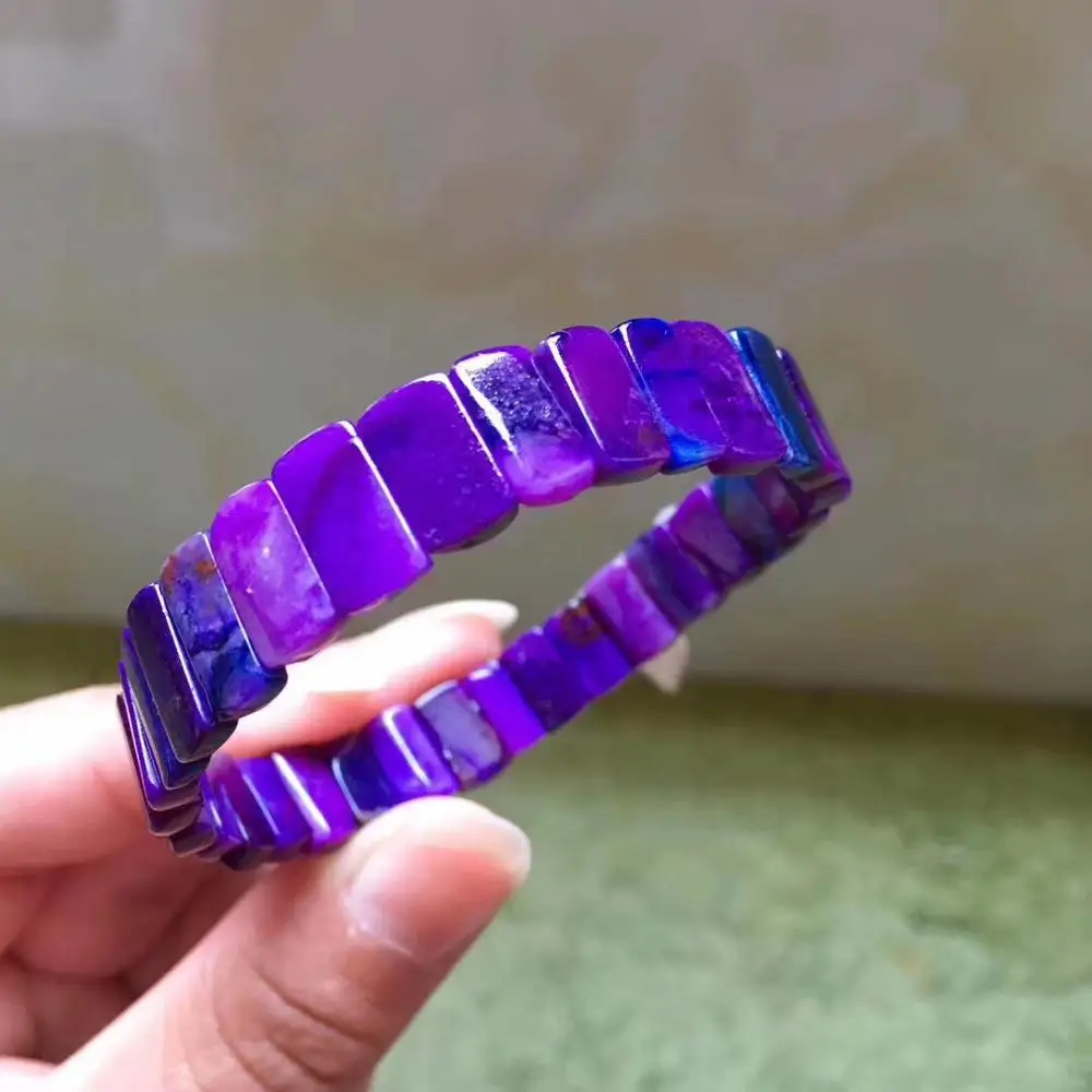 

Certificate Natural Purple Blue Sugilite Bangle Bracelet Women Gift Stretch Crystal Stretch 11mm Rectangle Beads AAAAA