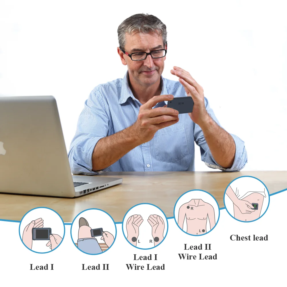 ЭКГ/ЭКГ монитор сердца для аритмии Afib 30 s-5 мин Измерение Поддержка Leadwire Bluetooth бесплатное приложение ПК отчет, Wellue Pulsebit EX