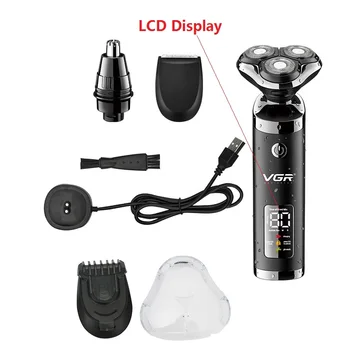 

LCD Digital Display 3-1In Full Body Washing Multifunctional USB Rechargeable Electric Shaver 3D Floating Head Blade Nose Razor